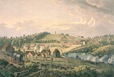 Oberwerke in Coalbrookdale, Shropshire, graviert von F. Vivares, veröffentlicht 1758 von English School